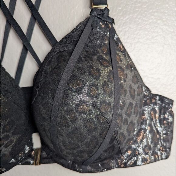 Cacique Metallic Animal Print Front Closure Strappy Boost Plunge Push-up Bra 40C - Picture 6 of 8